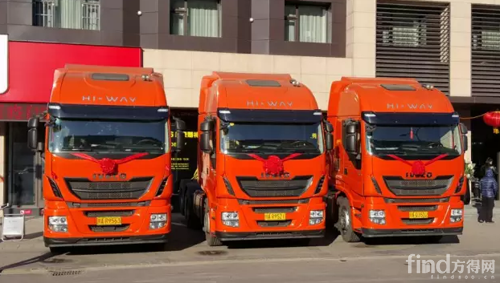 3辆橙色的依维柯Stralis Hi-Way交付吉蓉物流_