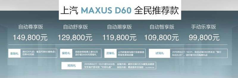 【上汽MAXUS D60全民推荐款公布售价】