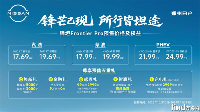 郑州日产锋坦开启预售，17.69万元起售