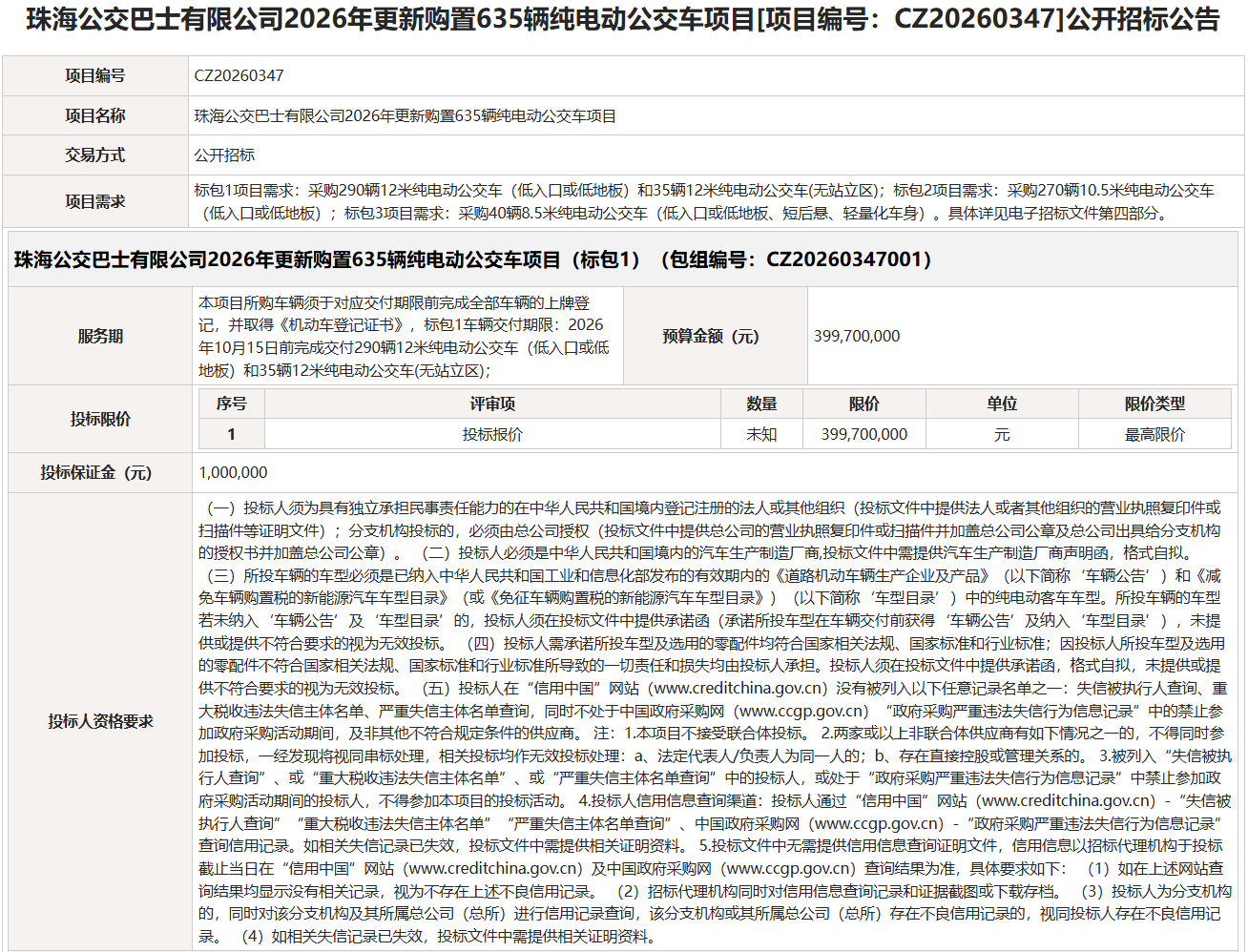 635辆！超7.2亿新能源公交车大单招标