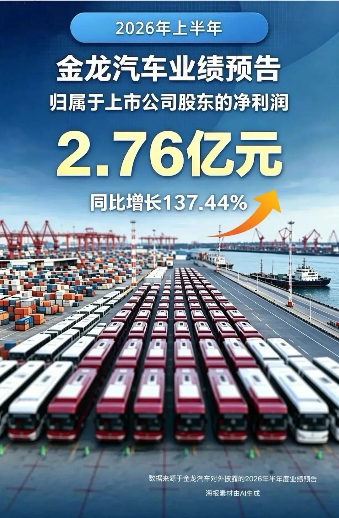2026年上半年金龙汽车业绩预告