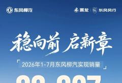 东风柳汽1-7月累计销售82807辆，同比增长33%
